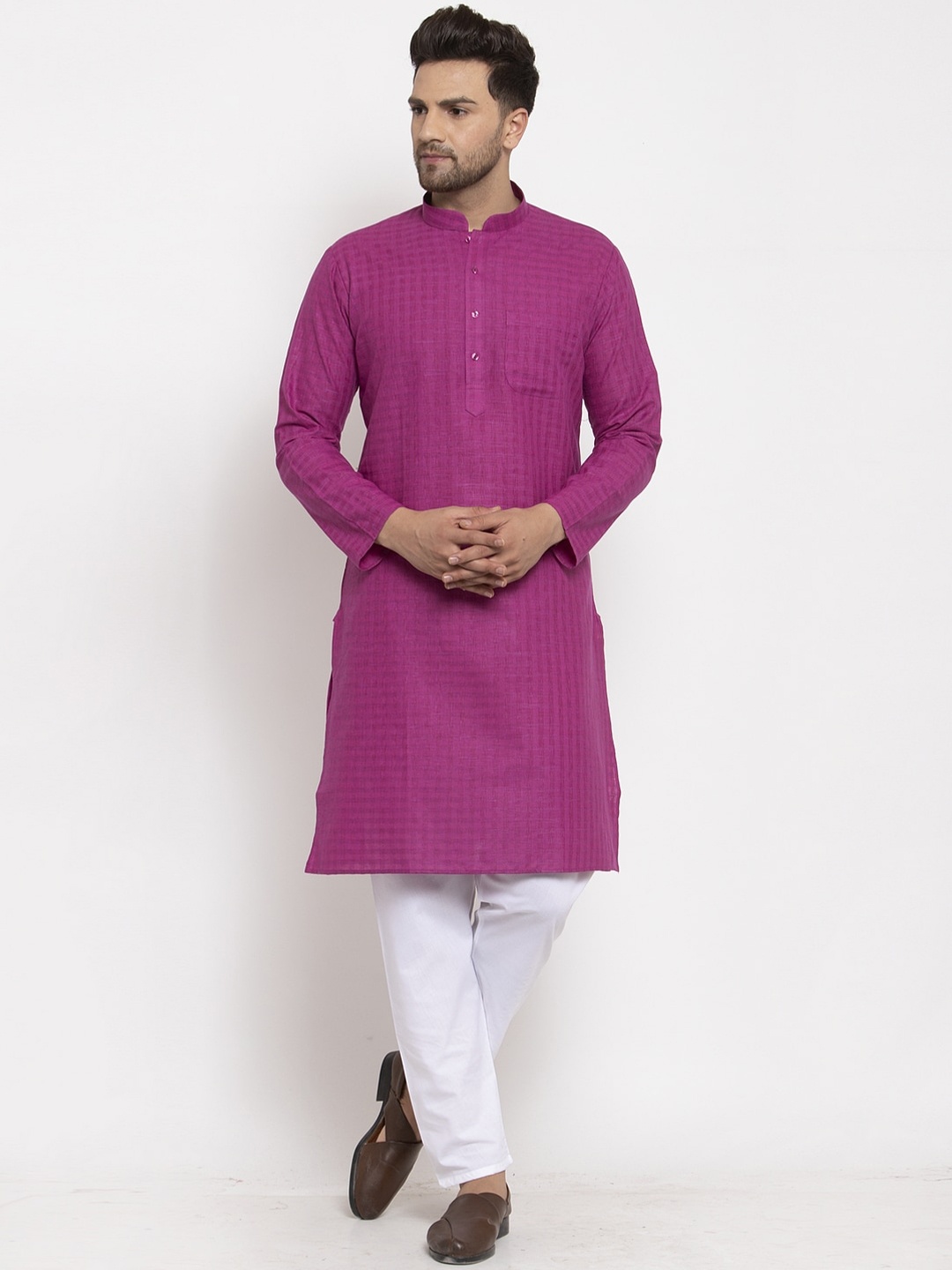 

KRAFT INDIA Men Purple & White Woven Design Regular Kurta With Pyjamas