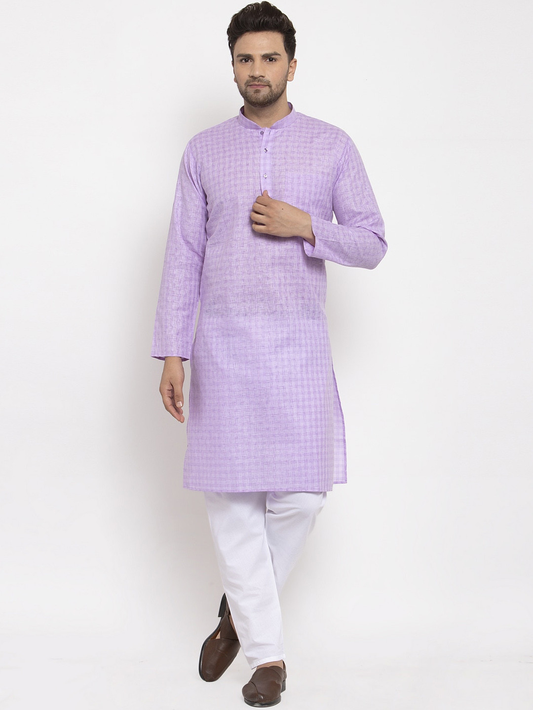 

KRAFT INDIA Men Mauve & White Woven Design Regular Kurta With Pyjamas