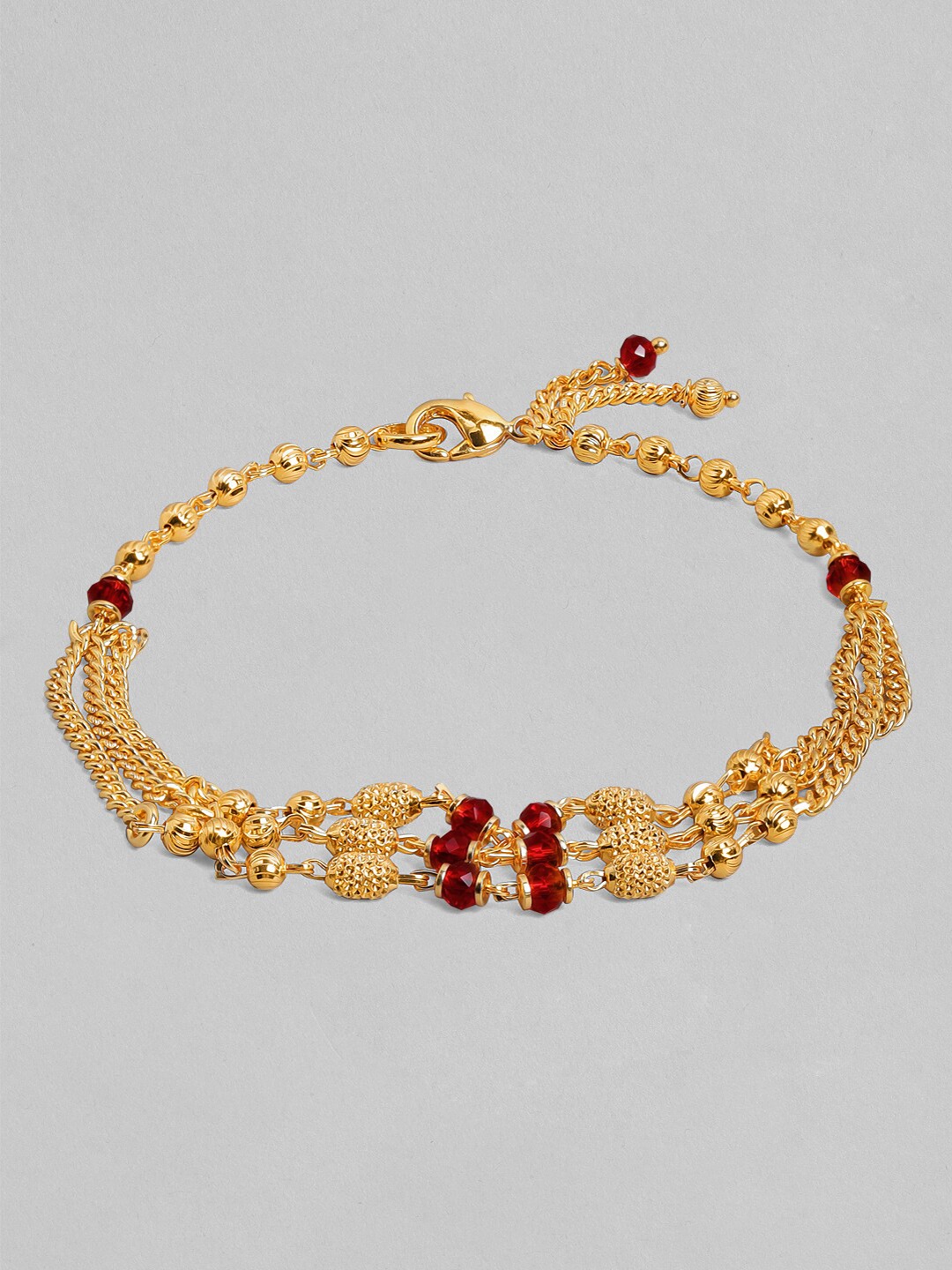 

Rubans Women 24K Gold-Toned Handcrafted Red Beaded Filigree Charm Bracelet