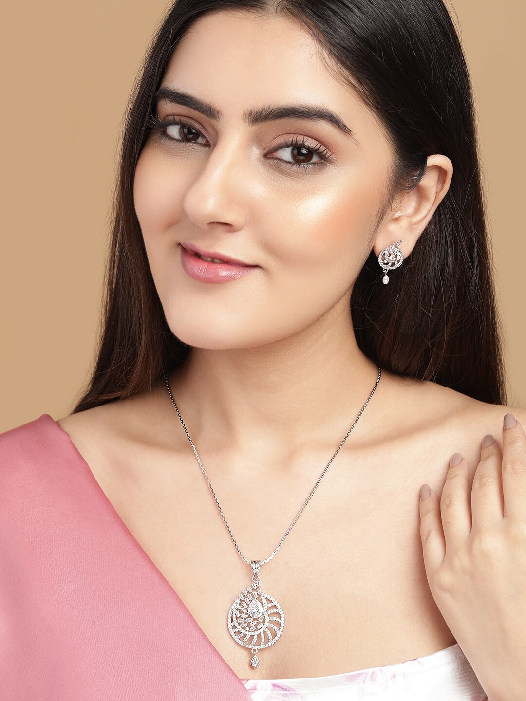 

Rubans Silver-Plated Stone-Studded & Beaded Jewellery Set