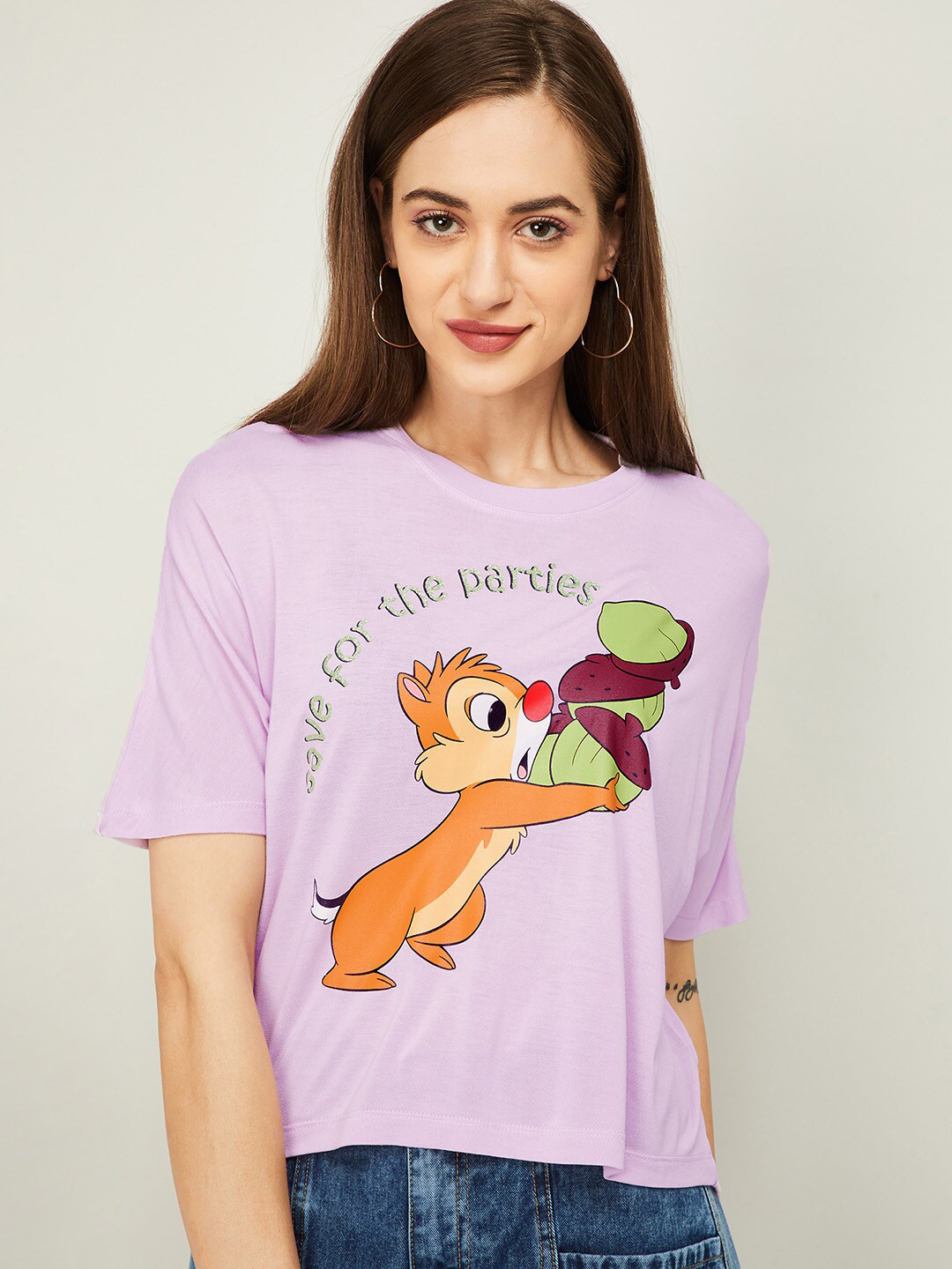 

Ginger by Lifestyle Women Lavender Printed T-shirt