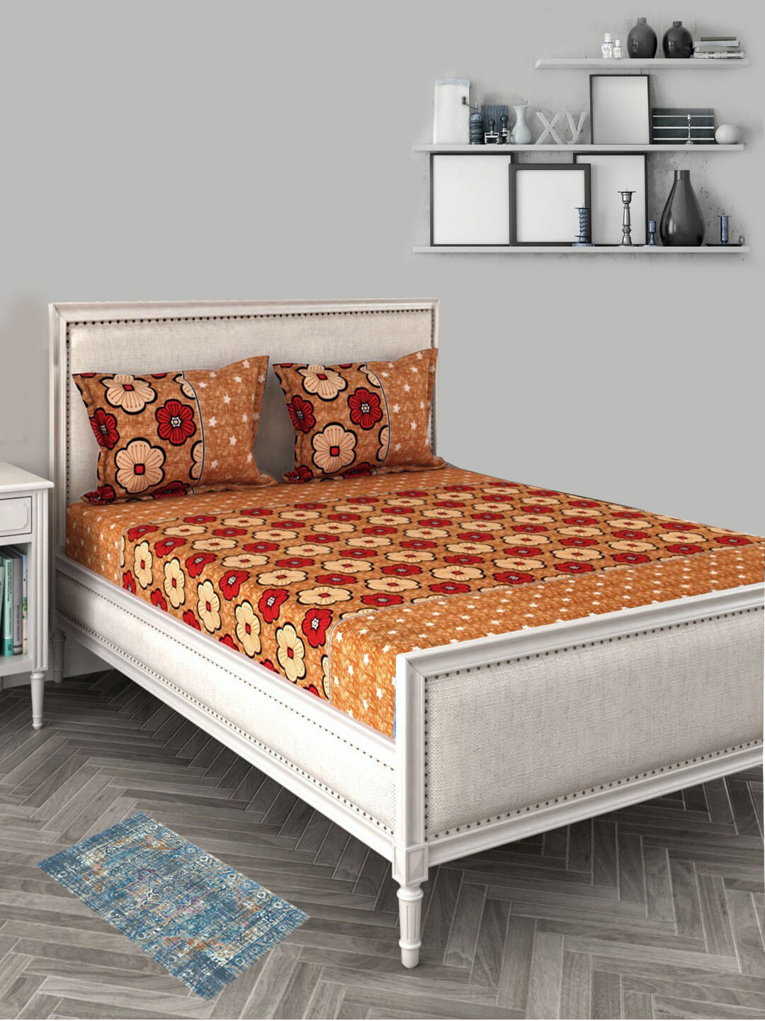 

BELLA TRUE Brown & Beige Floral 144 TC Queen Bedsheet with 2 Pillow Covers