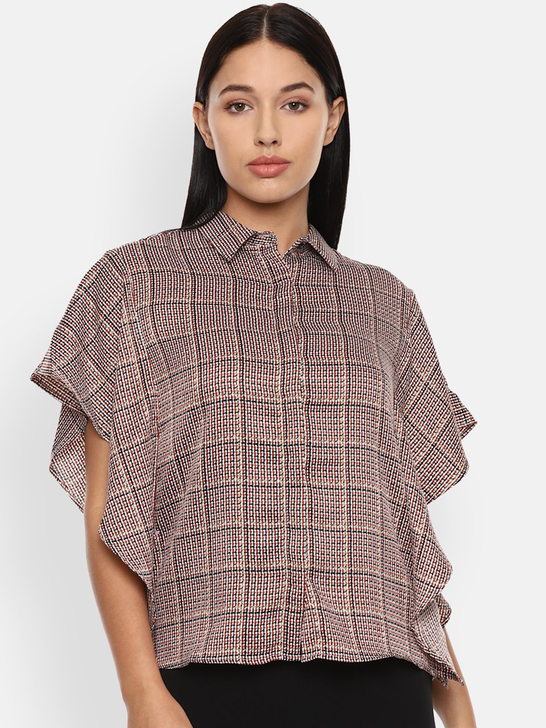 

Van Heusen Woman Red & Black Checked Shirt Style Top