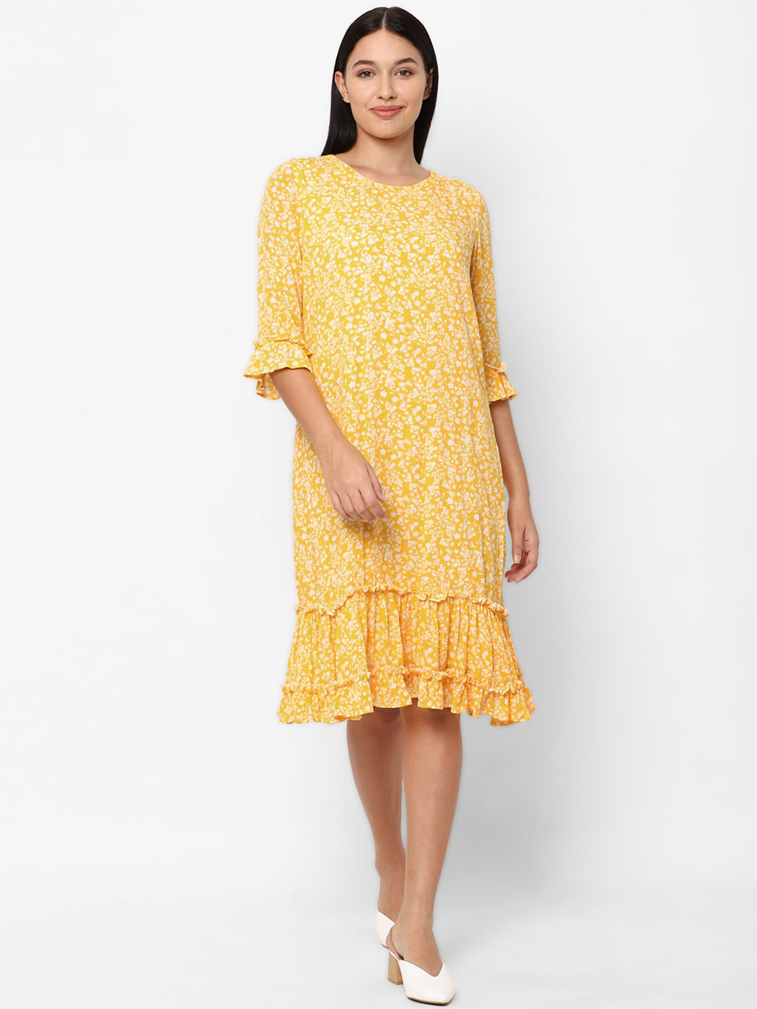 

Allen Solly Woman Yellow Floral A-Line Dress