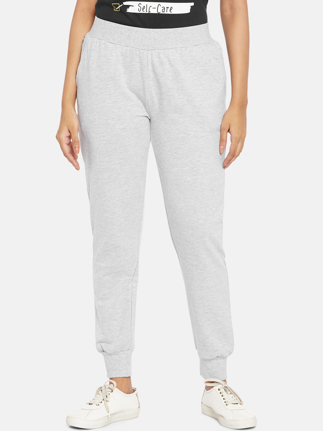 

People Women Grey Solid Straight-Fit Pure Cotton Joggers