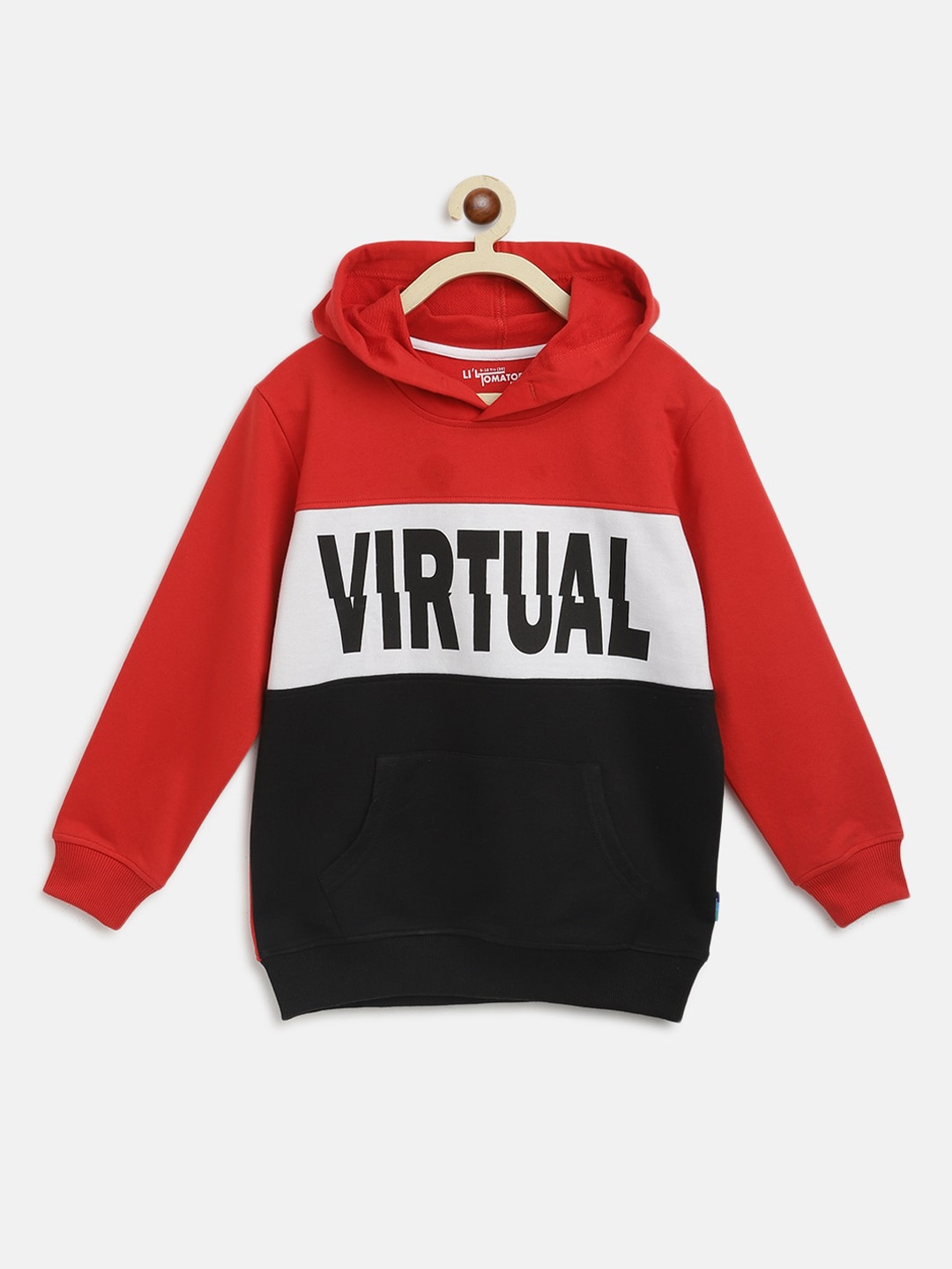 

Lil Tomatoes Boys Red Printed Hooded Sweatshirt