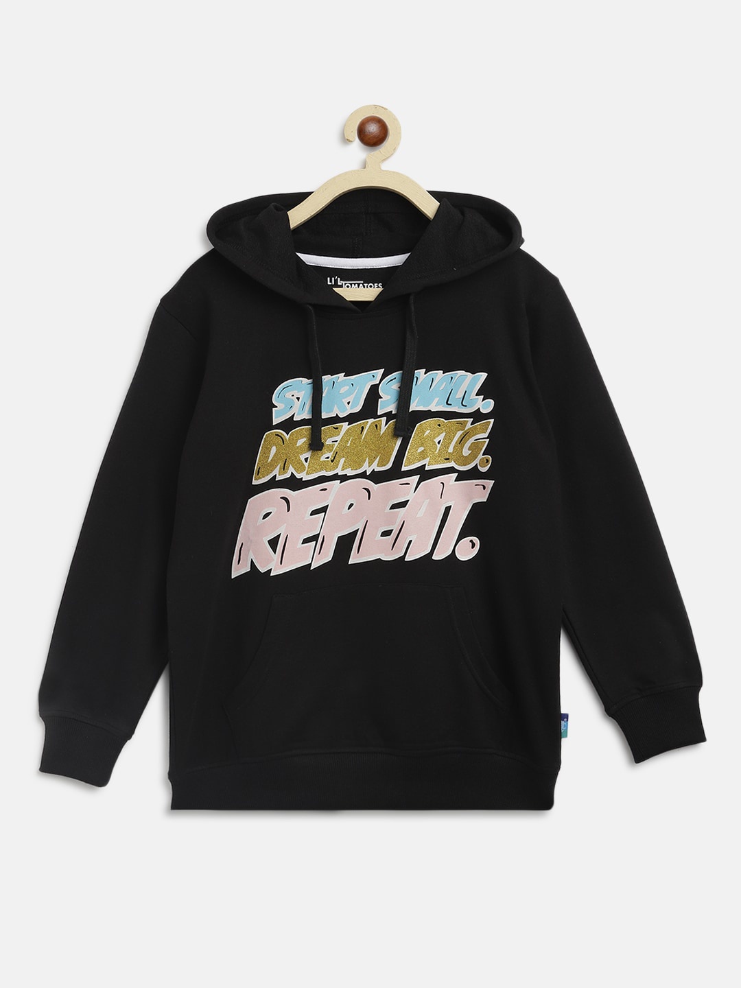 

Lil Tomatoes Girls Black Printed Hooded Sweatshirt