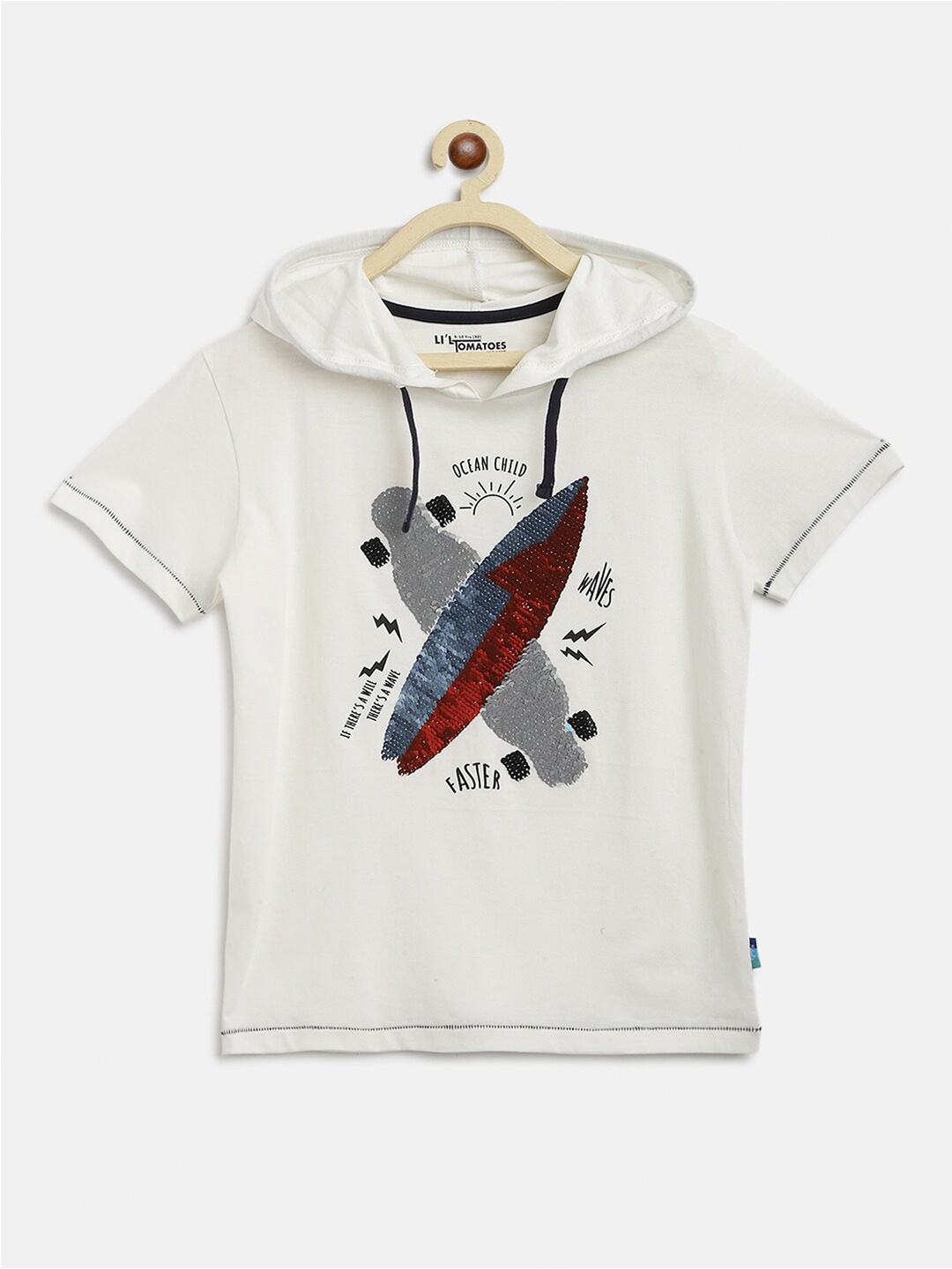

Lil Tomatoes Boys Off White Embellished Hooded T-shirt