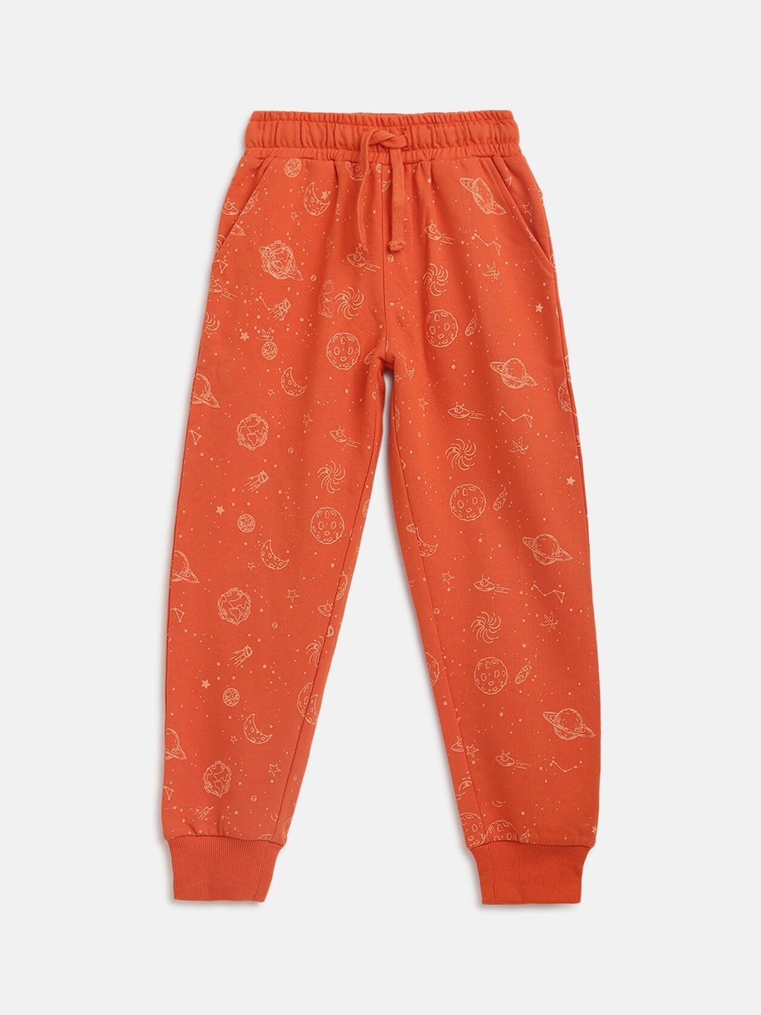 

Lil Tomatoes Boys Orange Graphic Pure Cotton Straight-Fit Joggers