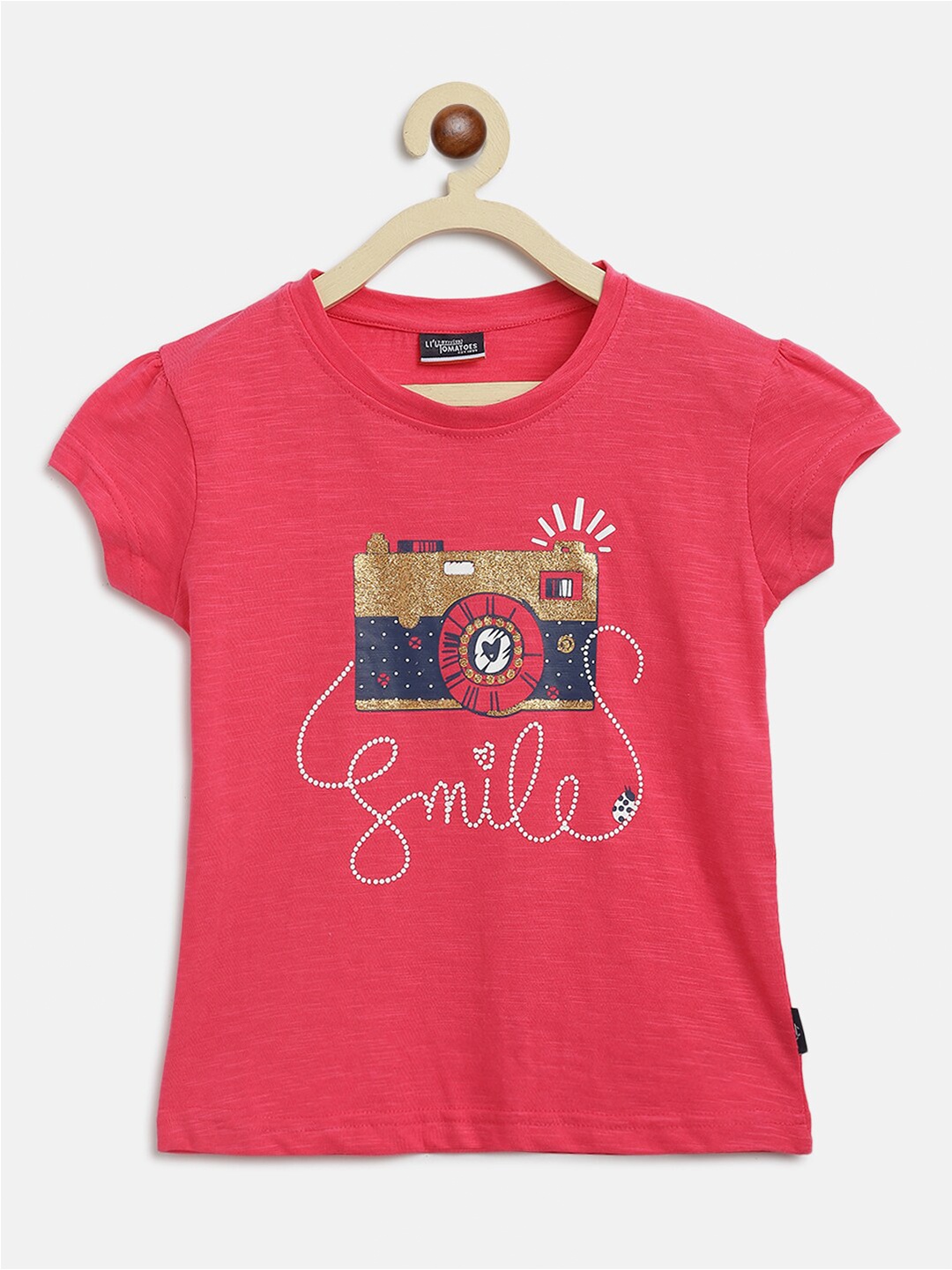 

Lil Tomatoes Girls Red & Gold Printed Regular Top