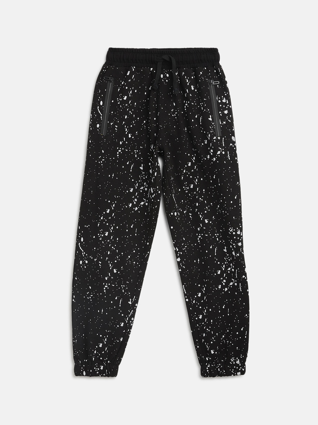 

Lil Tomatoes Boys Black & White Printed Straight-Fit Pure Cotton Joggers