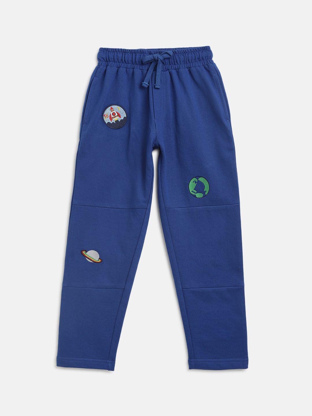 

Lil Tomatoes Boys Blue Printed Pure Cotton Straight-Fit Joggers
