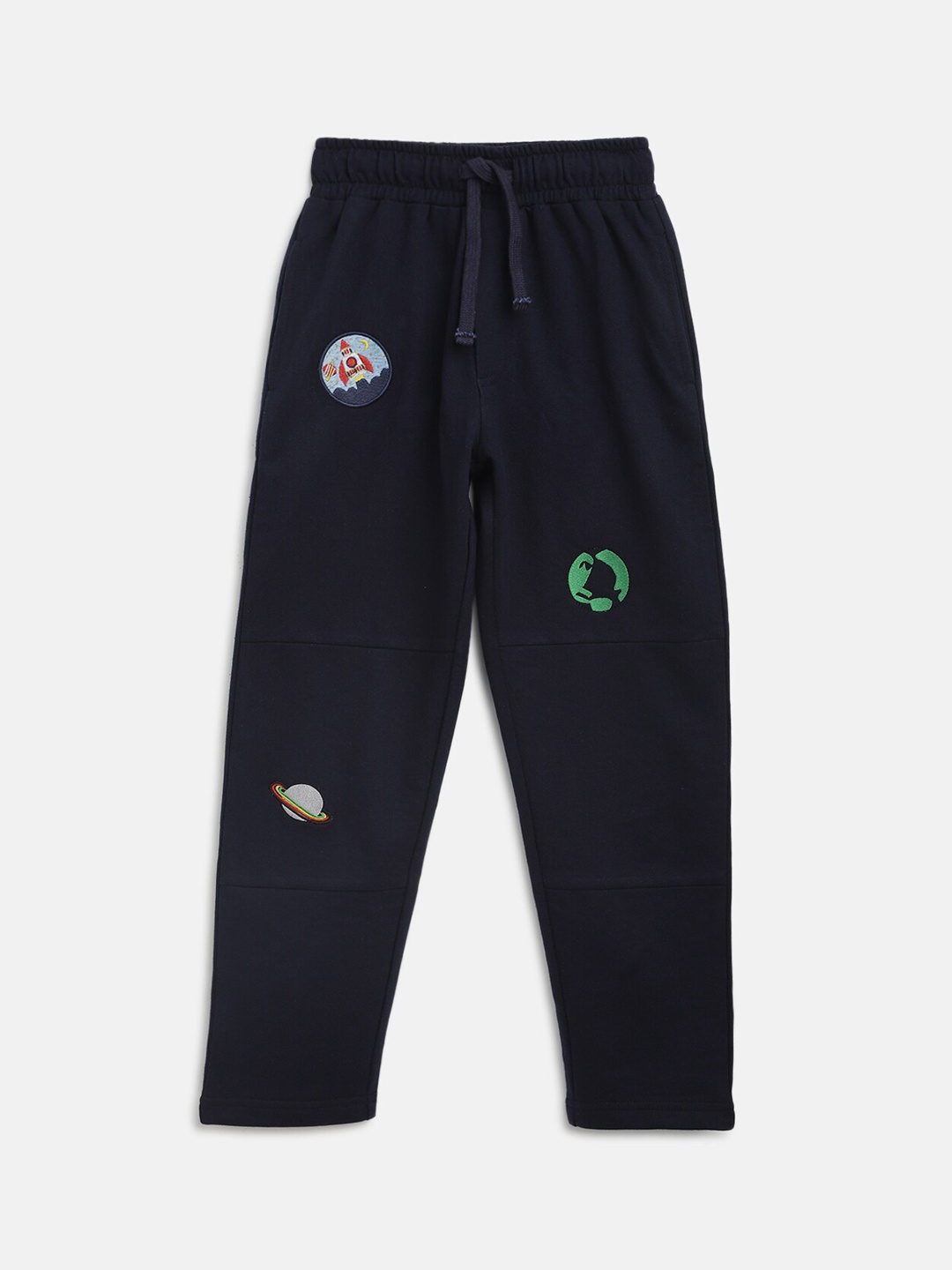 

Lil Tomatoes Boys Navy Blue & Green Solid Straight-Fit Pure Cotton Track Pants