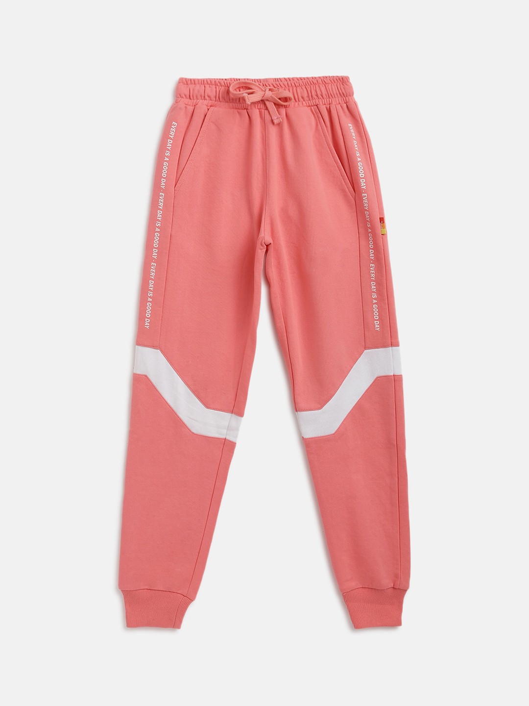 

Lil Tomatoes Girls Pink & White Solid Straight-Fit Pure Cotton Joggers