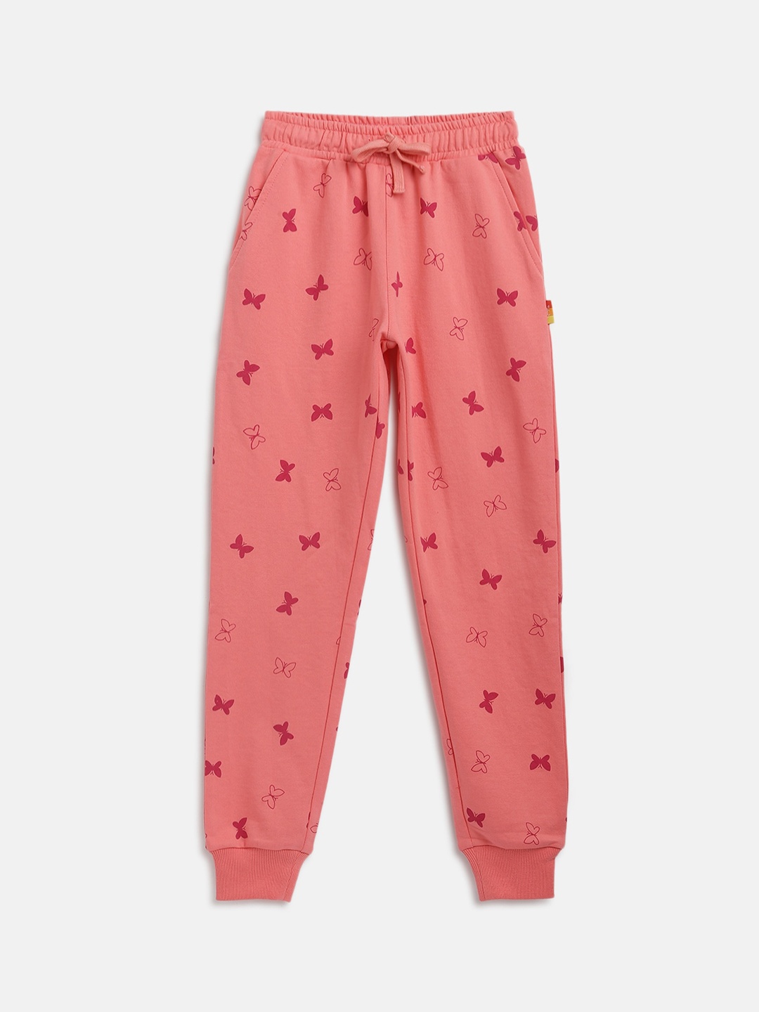 

Lil Tomatoes Girls Pink & Red Printed Straight-Fit Pure Cotton Joggers