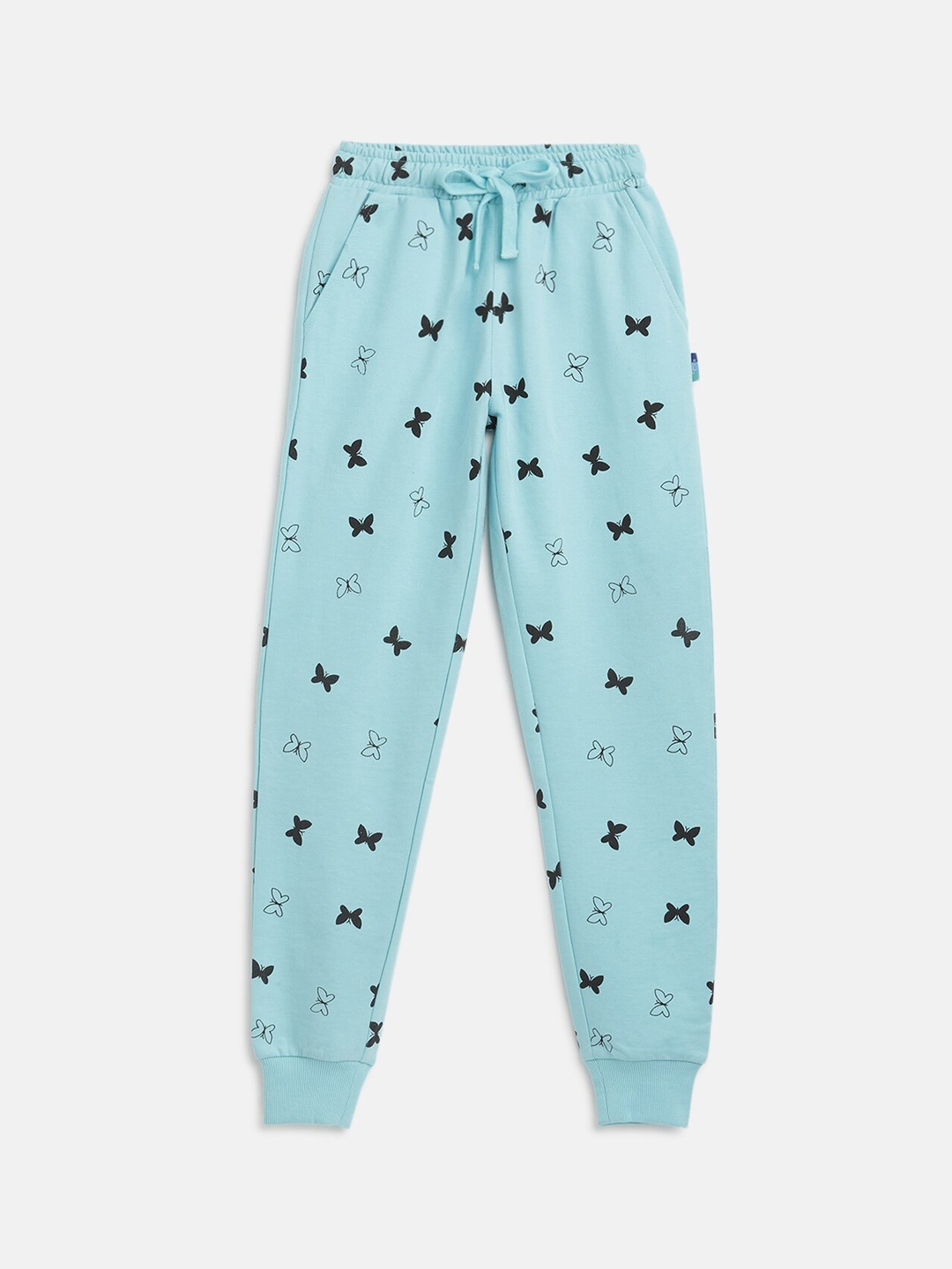 

Lil Tomatoes Girls Blue & Black Printed Straight-Fit Pure Cotton Joggers