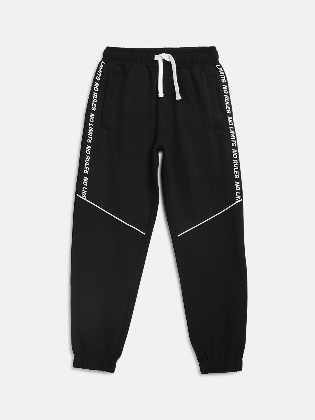 

Lil Tomatoes Boys Black & White Solid Straight-Fit Pure Cotton Joggers