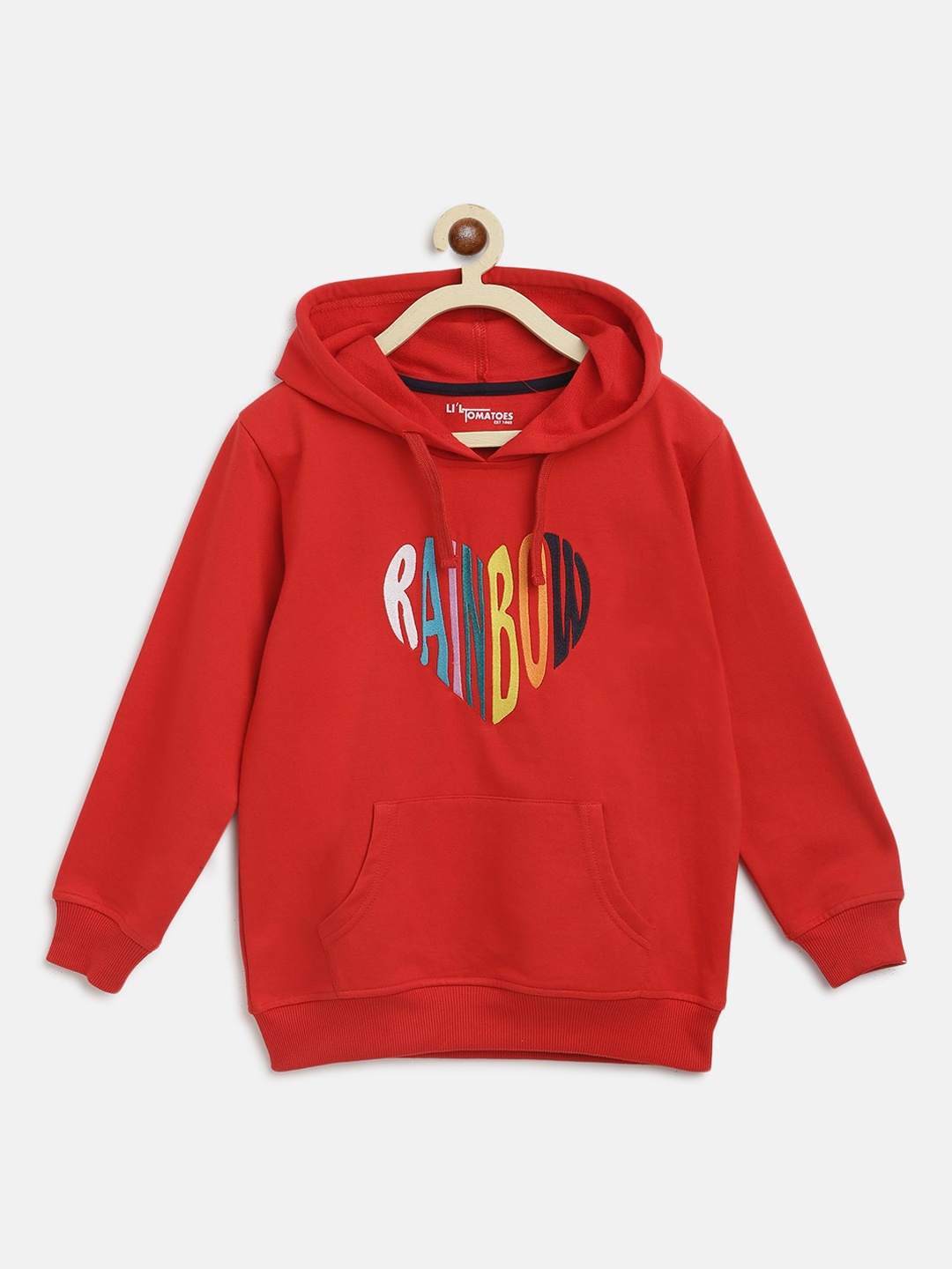 

Lil Tomatoes Girls Red Embroidered Hooded Sweatshirt