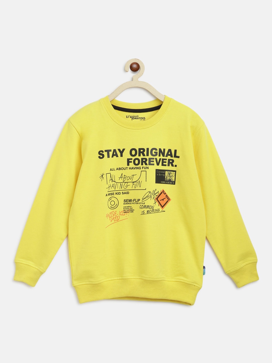

Lil Tomatoes Boys Yellow Printed Sweatshirt