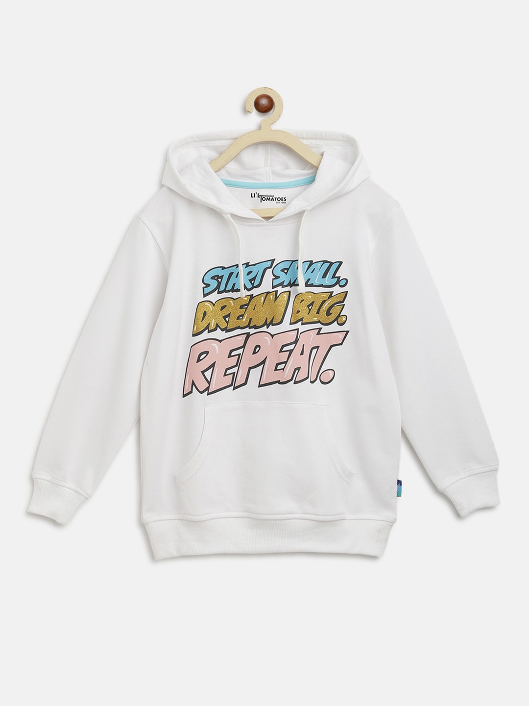 

Lil Tomatoes Girls White Printed Hooded Sweatshirt