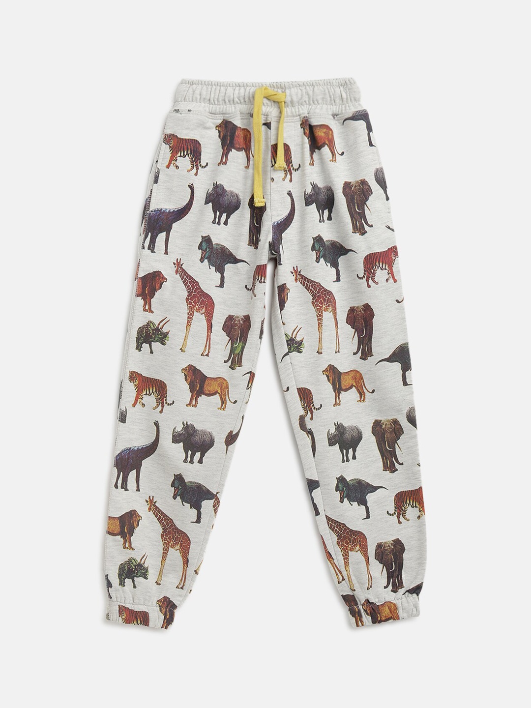 

Lil Tomatoes Boys Grey & Maroon Animal Printed Pure Cotton Joggers