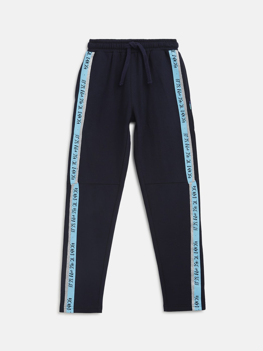

Lil Tomatoes Girls Navy Blue & Grey Solid Straight-Fit Pure Cotton Track Pants