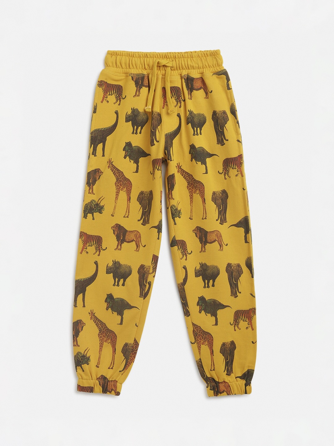 

Lil Tomatoes Boys Mustard Yellow & Brown Animal Printed Pure Cotton Joggers