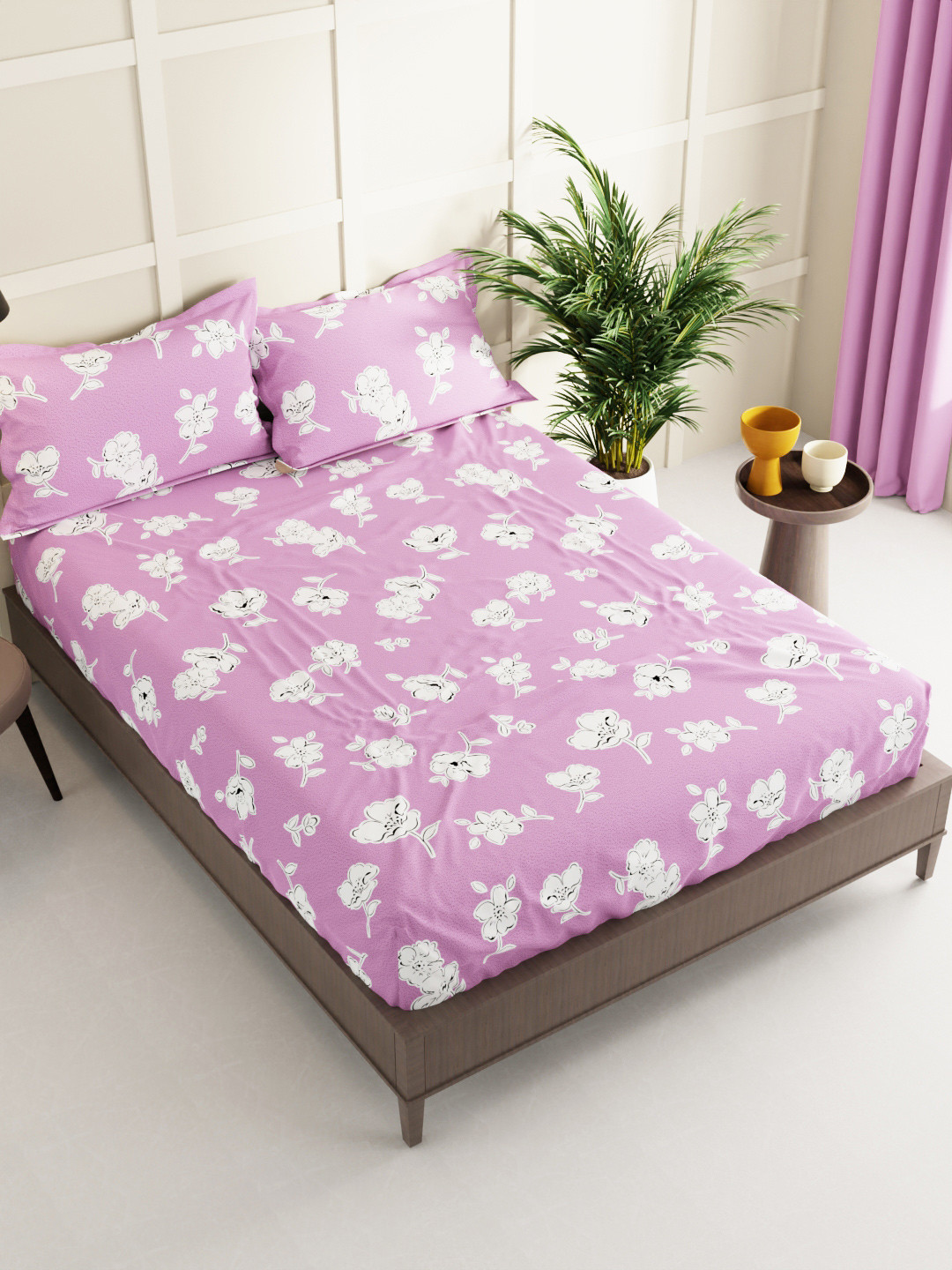 

BIANCA Magenta & White Floral 152 TC Queen Bedsheet With 2 Pillow Covers