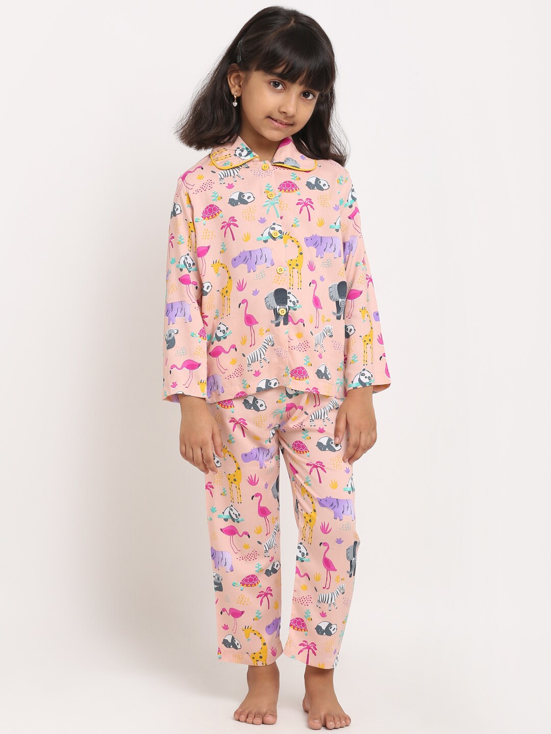 

Superminis Girls Peach-Coloured & Yellow Printed Night suit