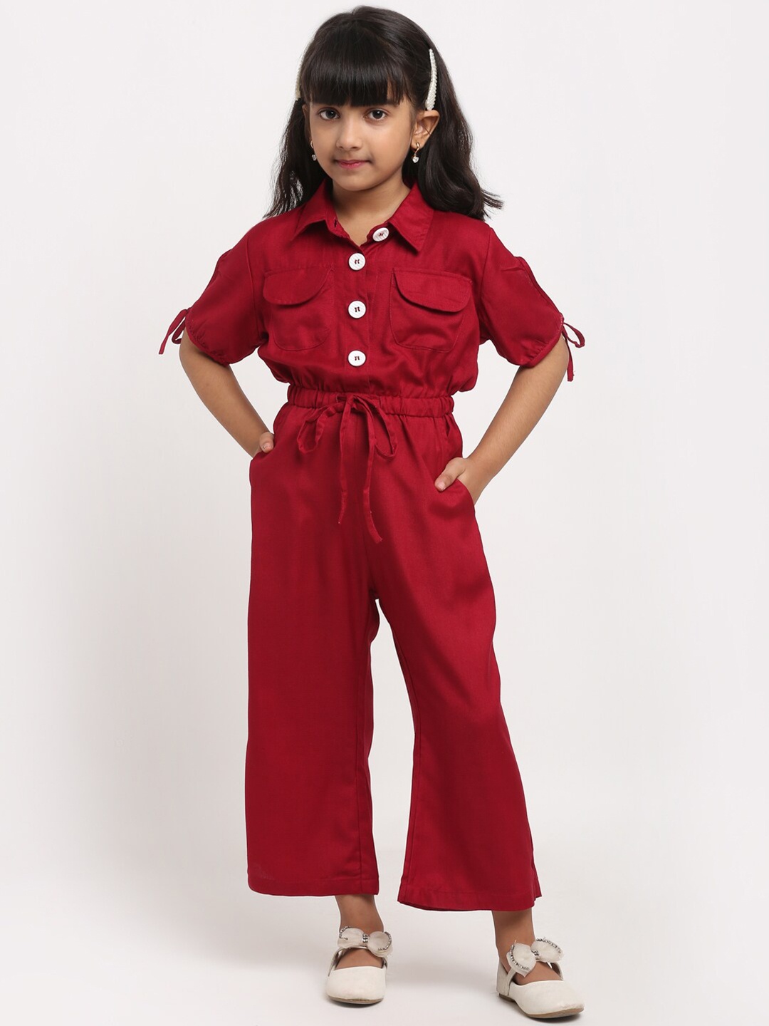 

Superminis Girls Maroon Solid Culotte Jumpsuit