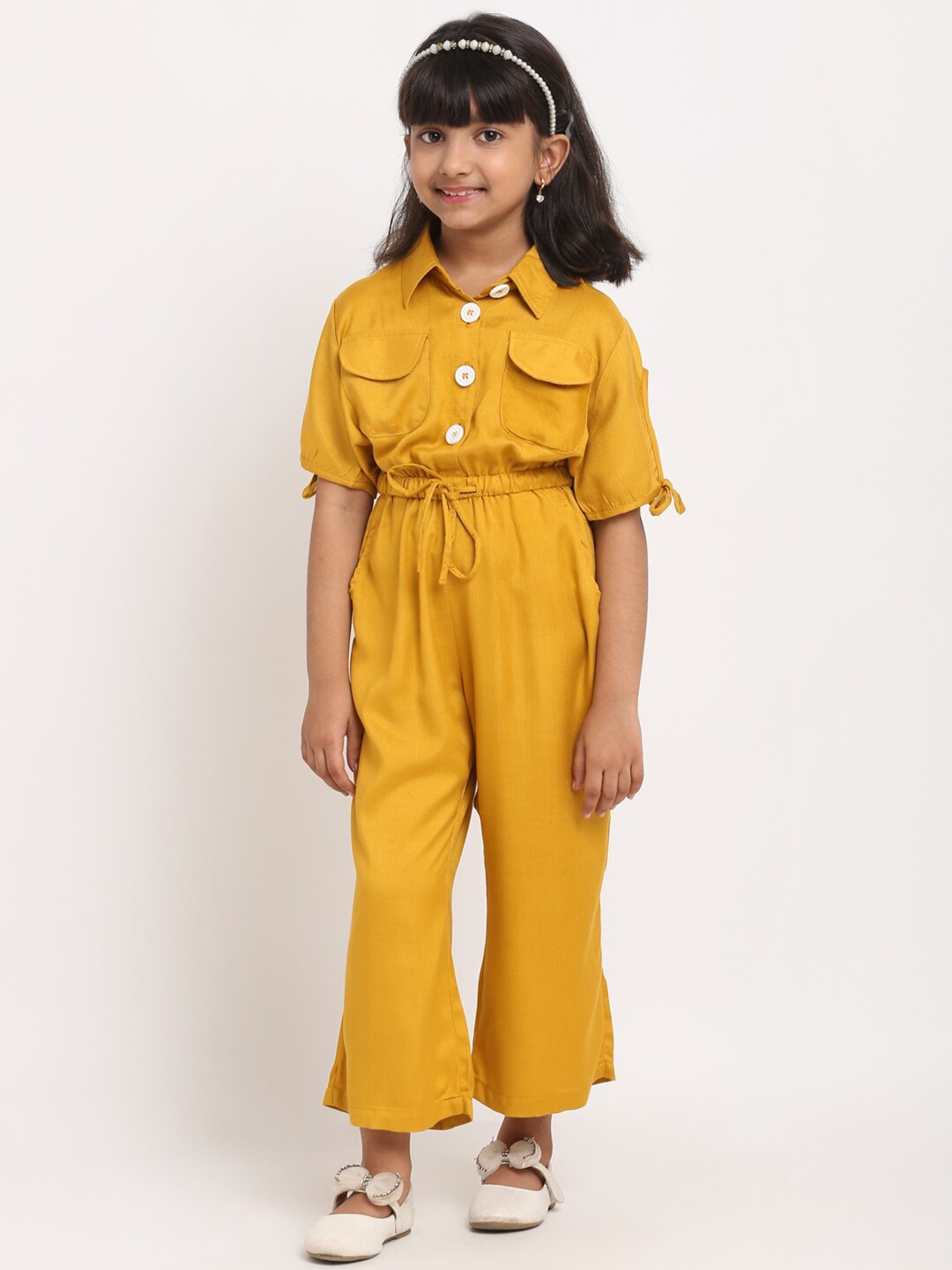 

Superminis Girls Mustard Solid Culotte Jumpsuit
