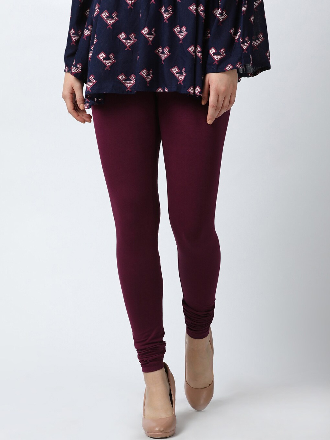 

GOLDSTROMS Women Maroon Solid Churidar-Length Leggings