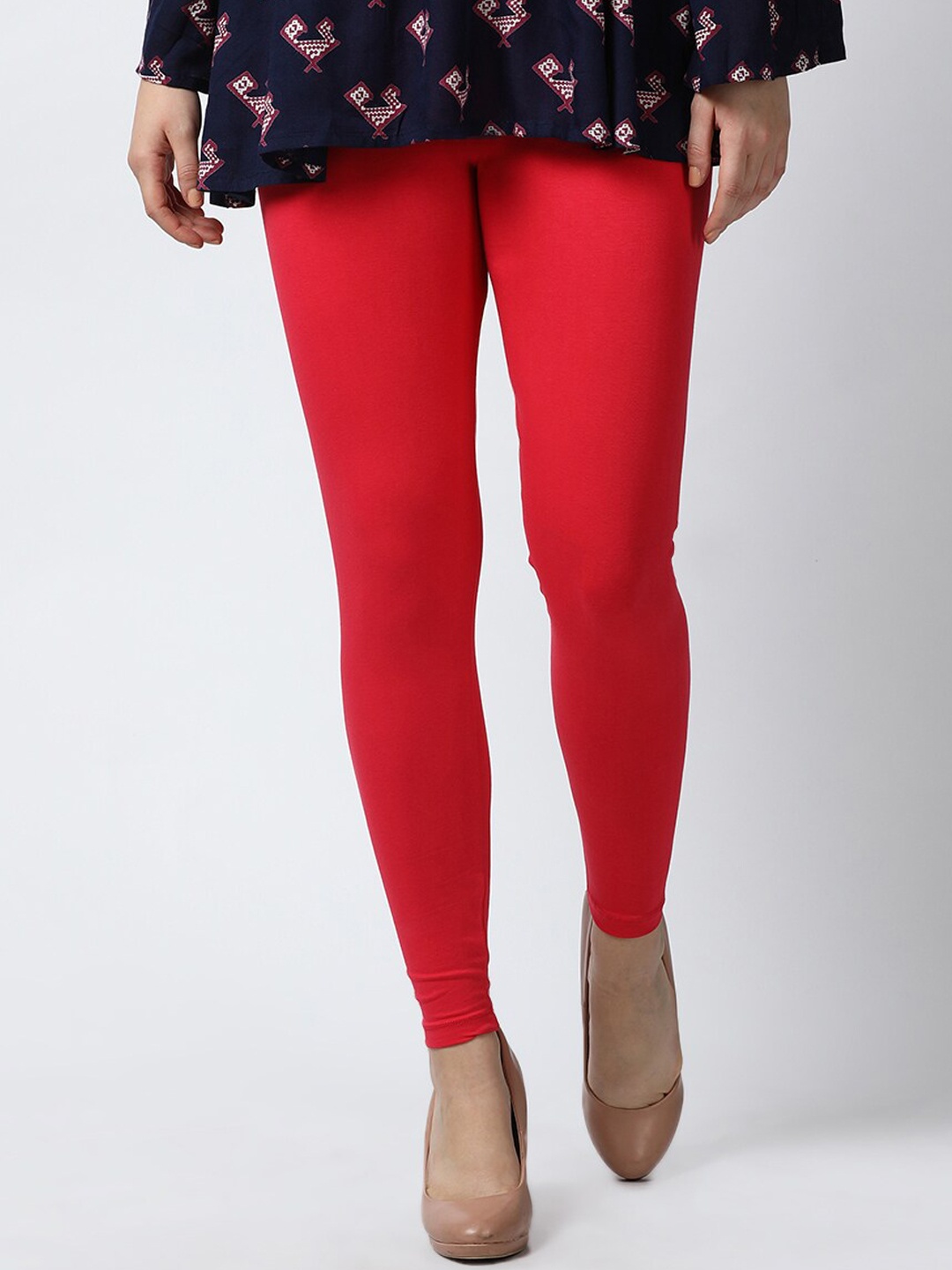 

GOLDSTROMS Women Red Solid Cotton Ankle-Length Leggings