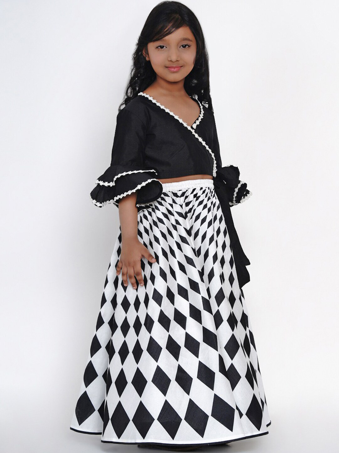 

Bitiya by Bhama Girls Black & White Printed Ready to Wear Lehenga &