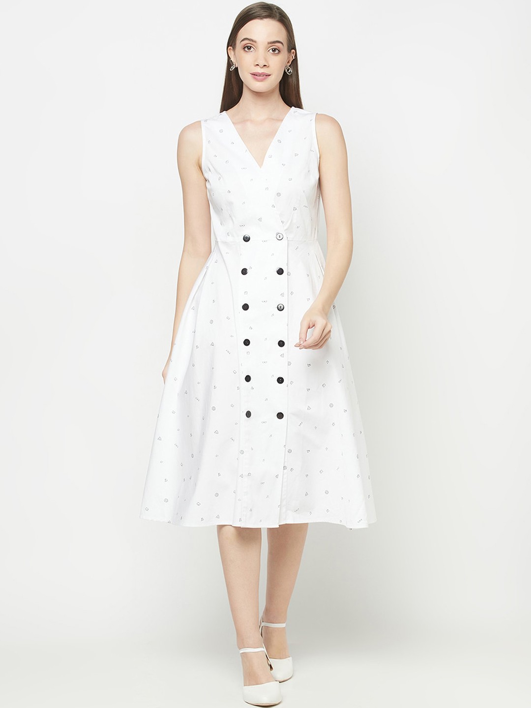 

Purple State Women White Midi Printed Wrap Dress