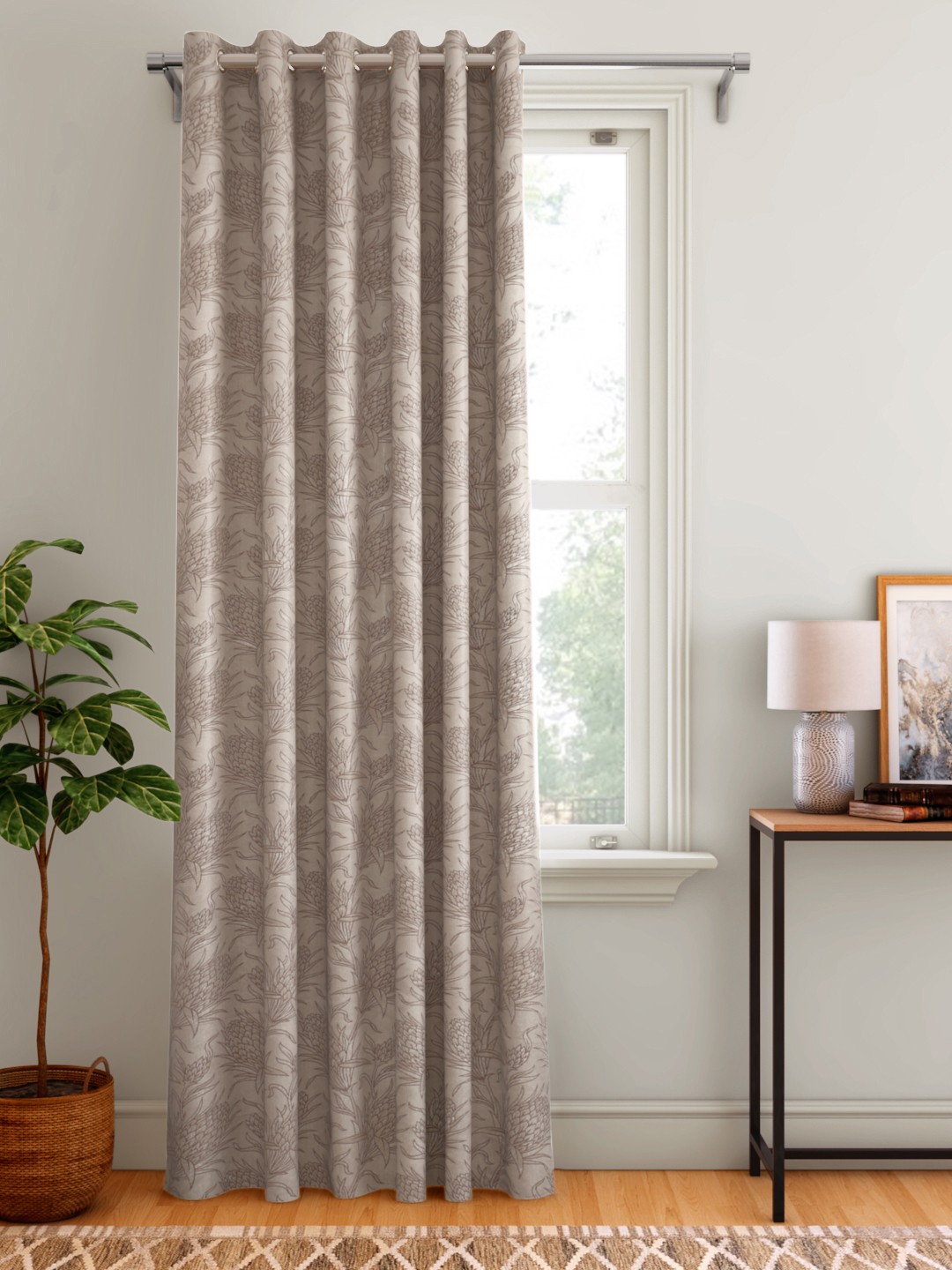 

Aura Taupe & Beige Floral Patterned Single Door Curtain