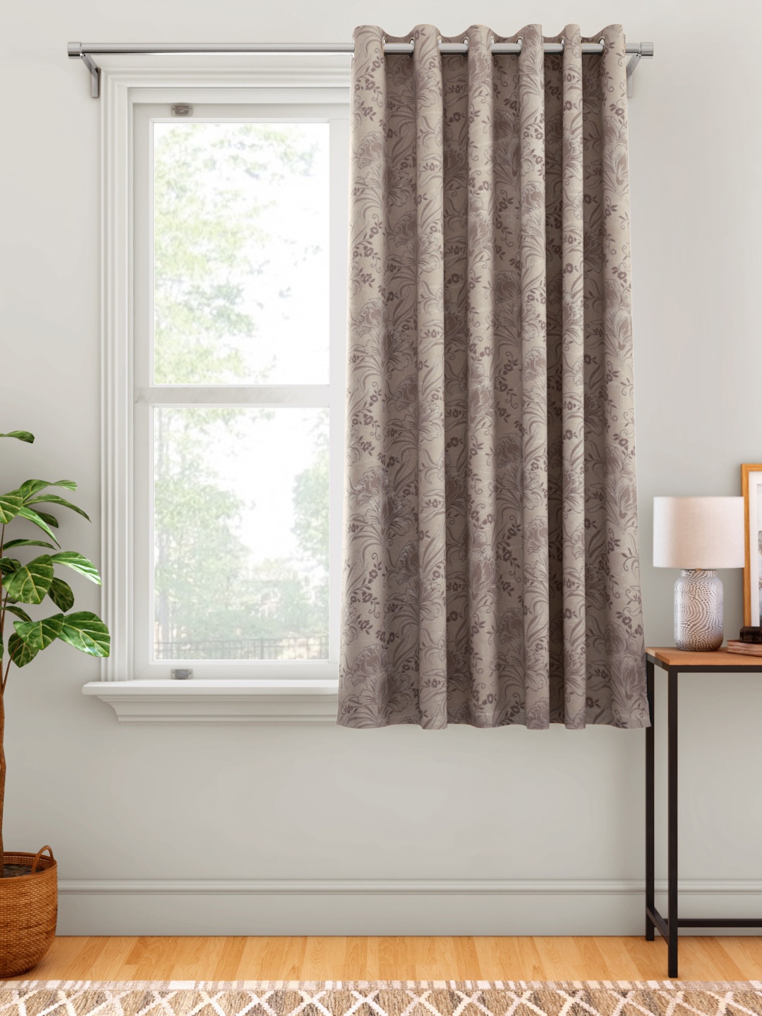 

Aura Grey Ethnic Motifs Patterned Window Curtain