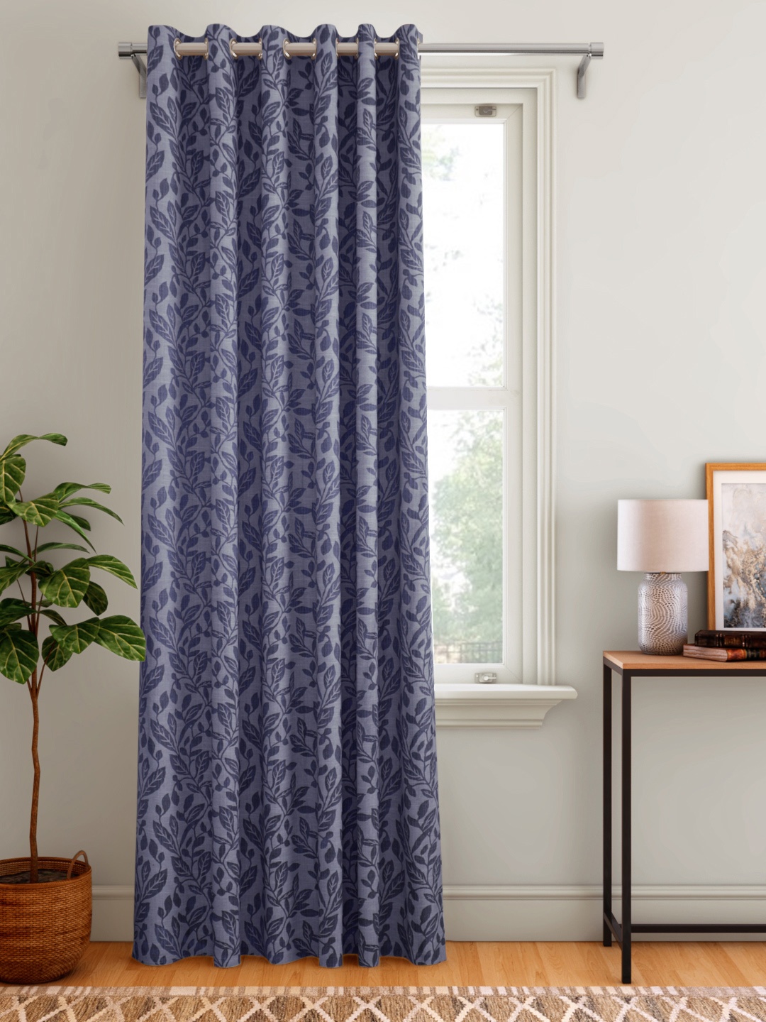 

Aura Grey & Blue Ethnic Motifs Patterned Single Door Curtain