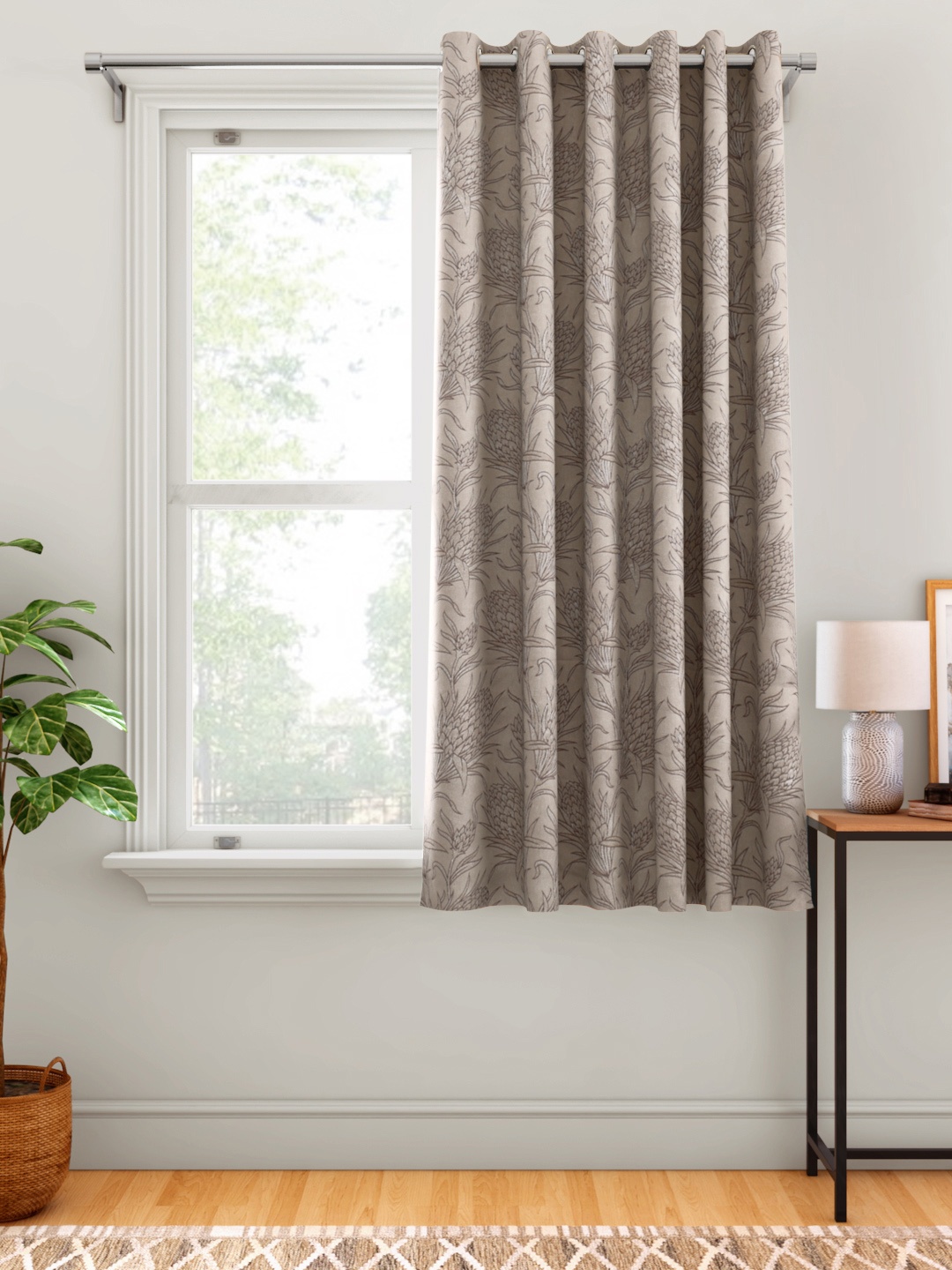 

Aura Taupe Floral Patterned Window Curtain