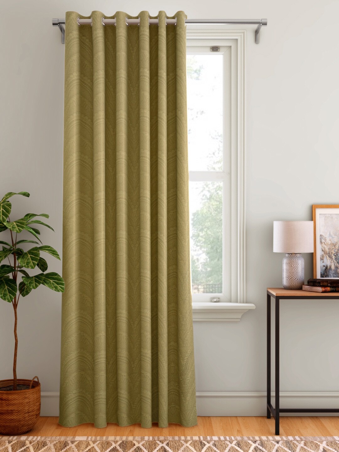 

Aura Olive Green Self-Design Single Door Curtain
