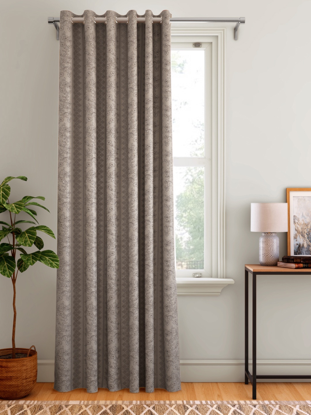 

Aura Taupe & Brown Floral Single Door Curtain