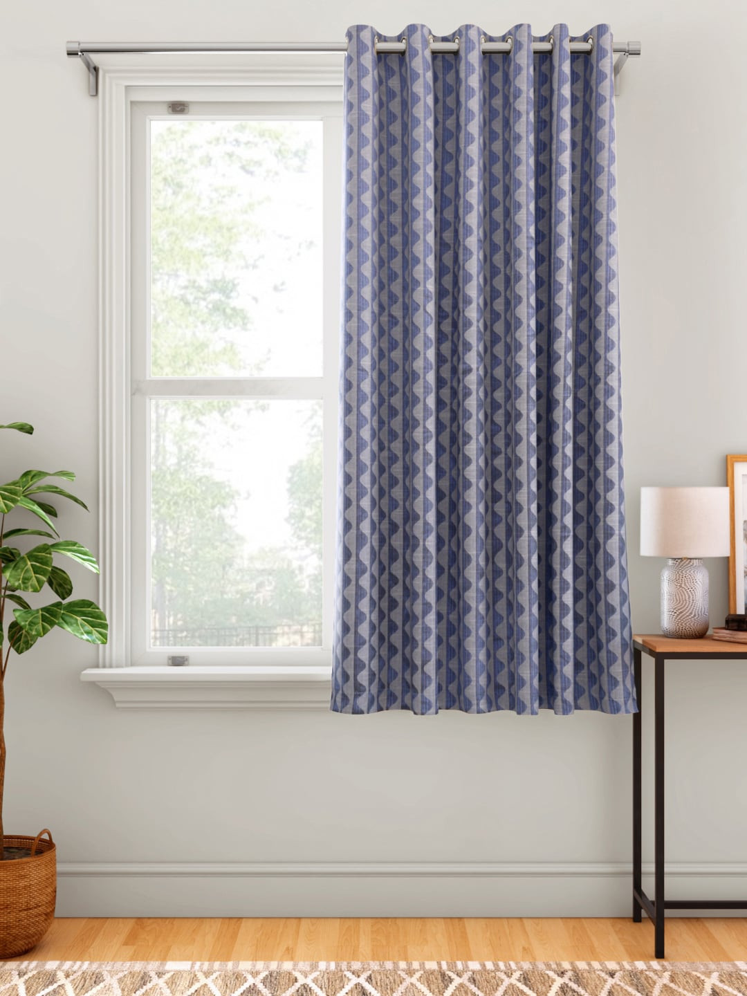 

Aura Blue Wave Patterned Single Window Curtain