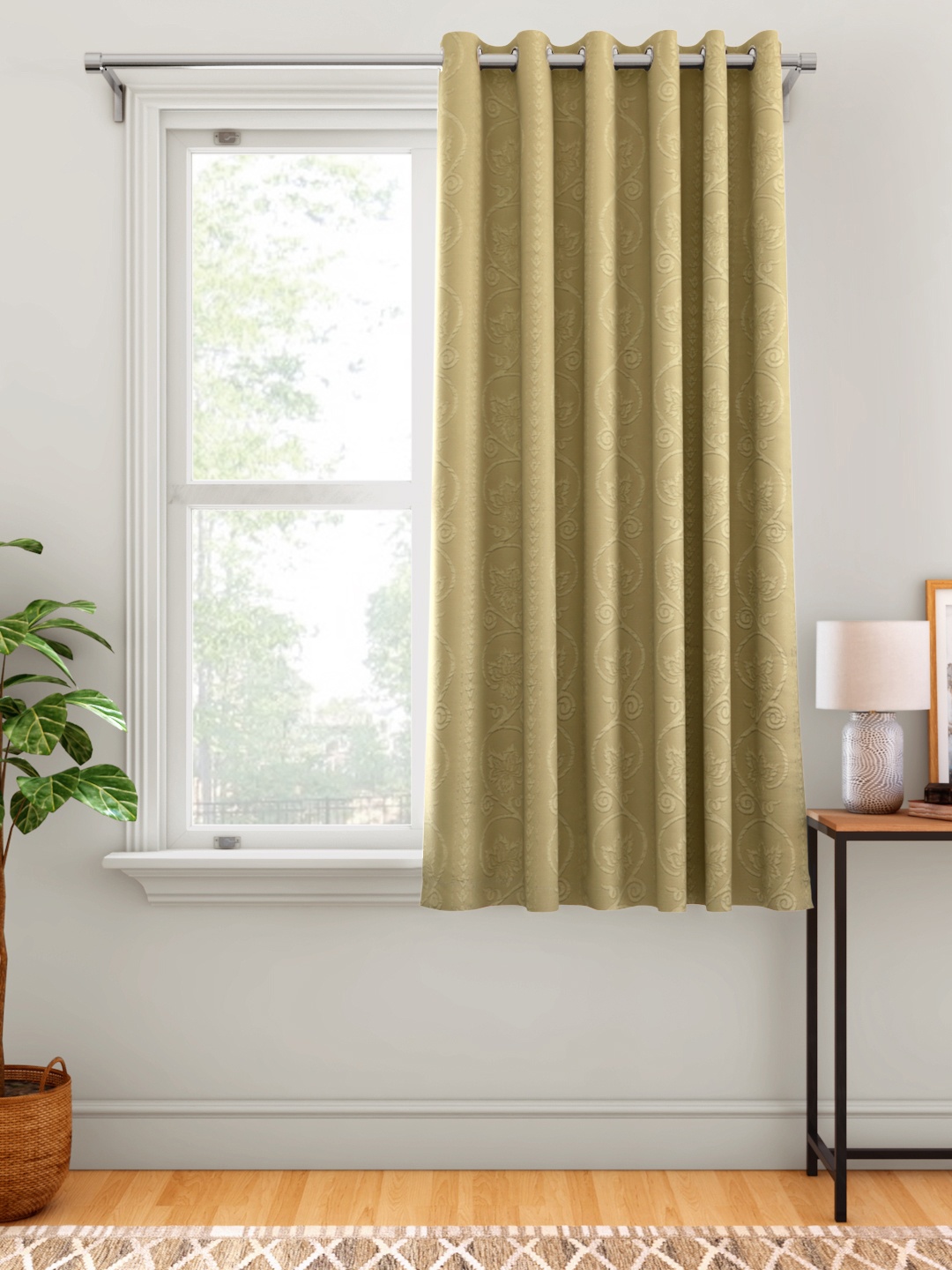 

Aura Olive Green Floral Patterned Window Curtain
