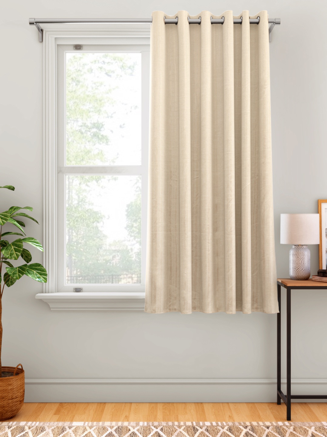 

Aura Beige Self Striped Window Curtain