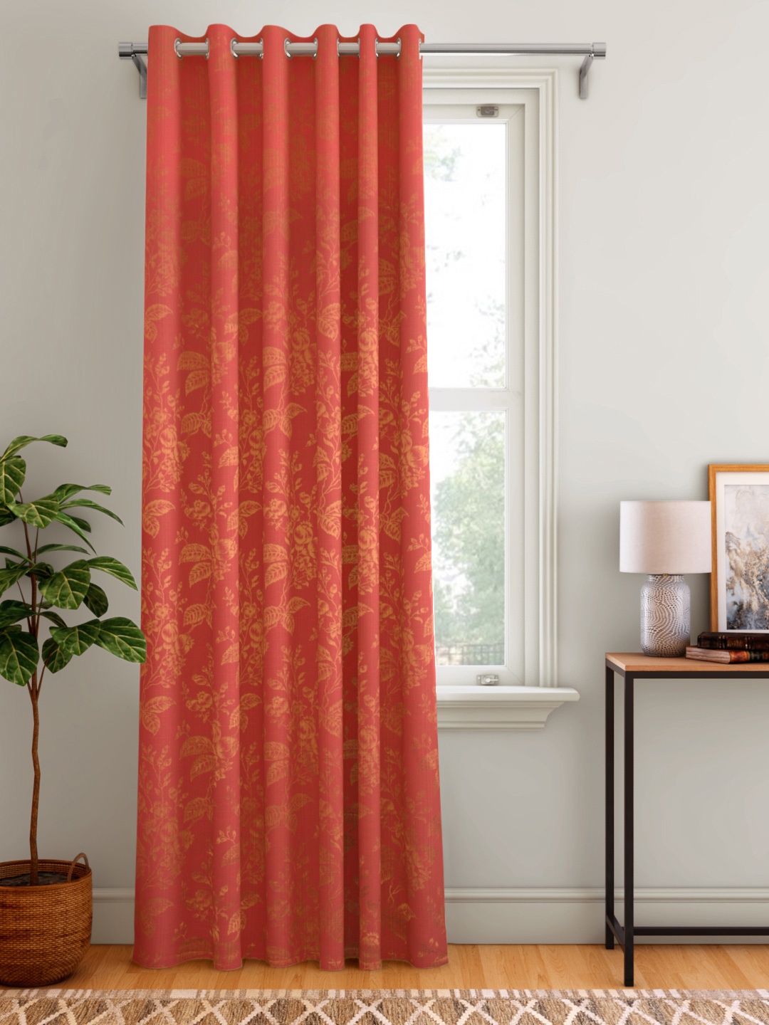 

Aura Peach-Coloured & Orange Ethnic Motifs Patterned Single Door Curtain