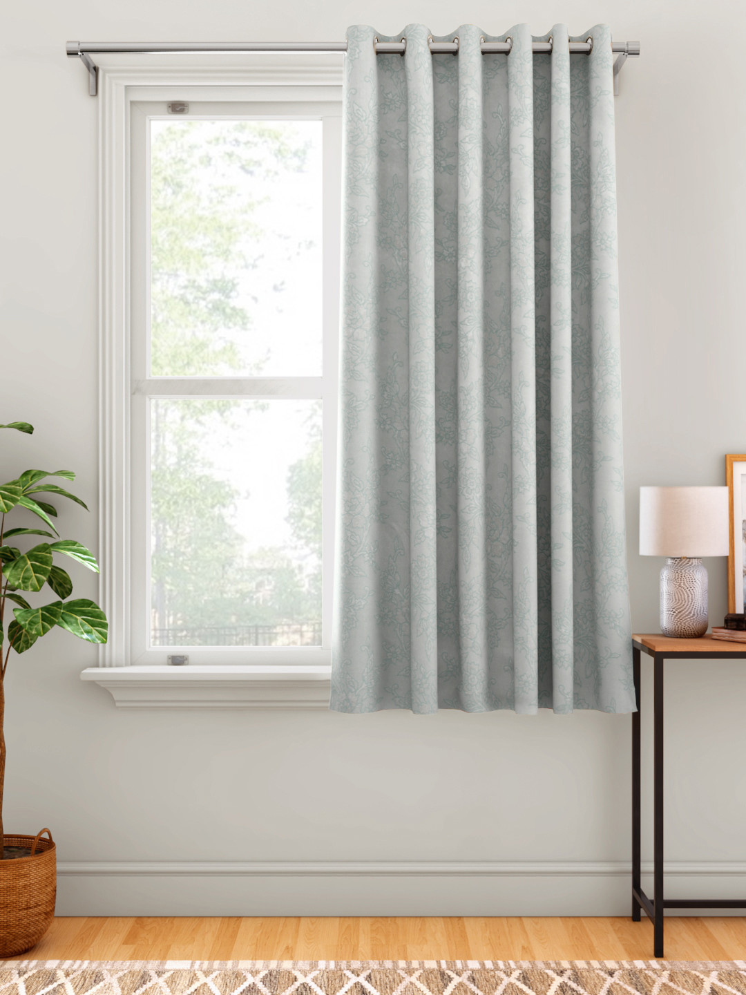 

Aura Blue Floral Single Window Curtain