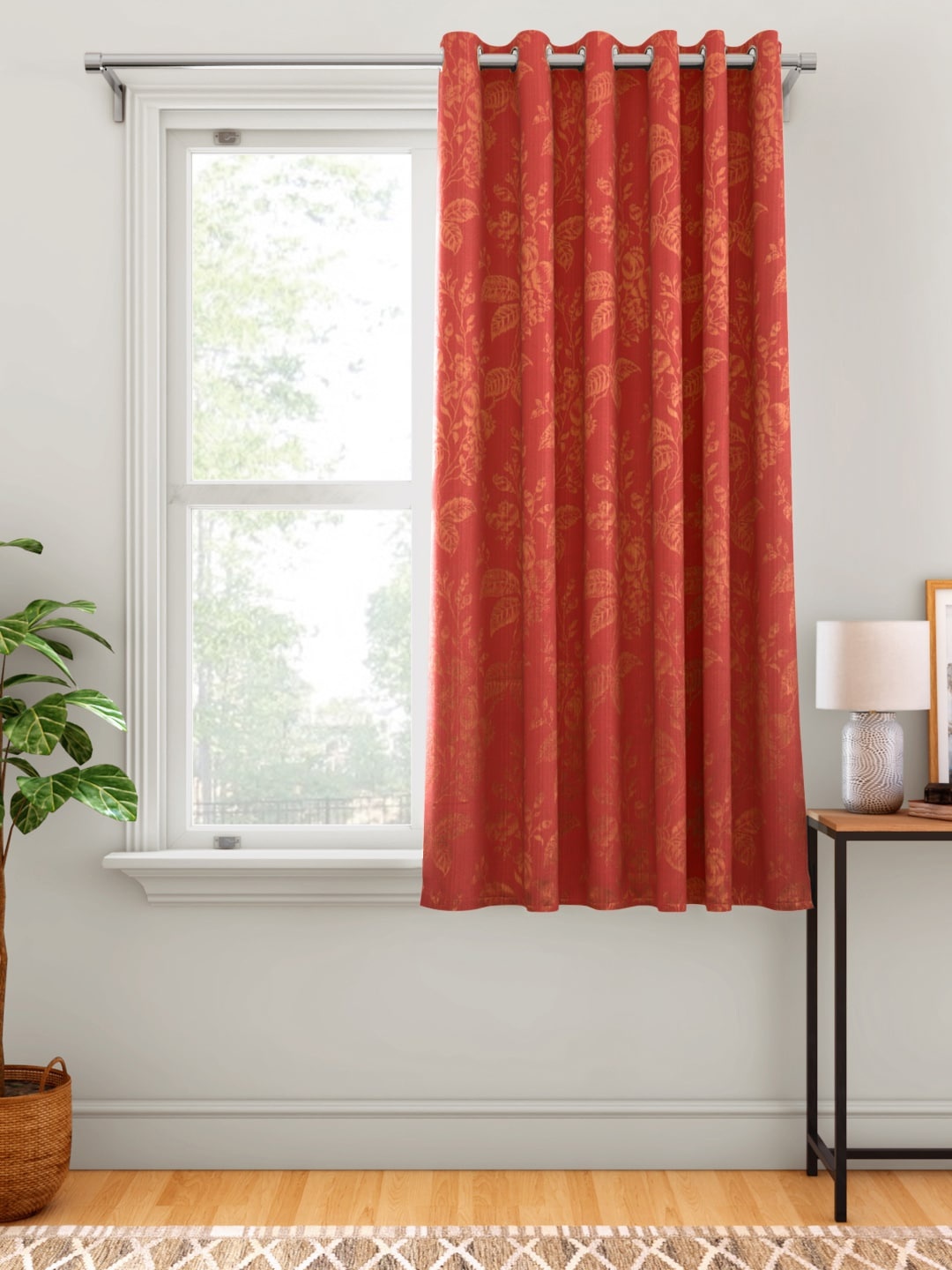 

Aura Peach-Coloured & Orange Ethnic Motifs Patterned Single Window Curtain