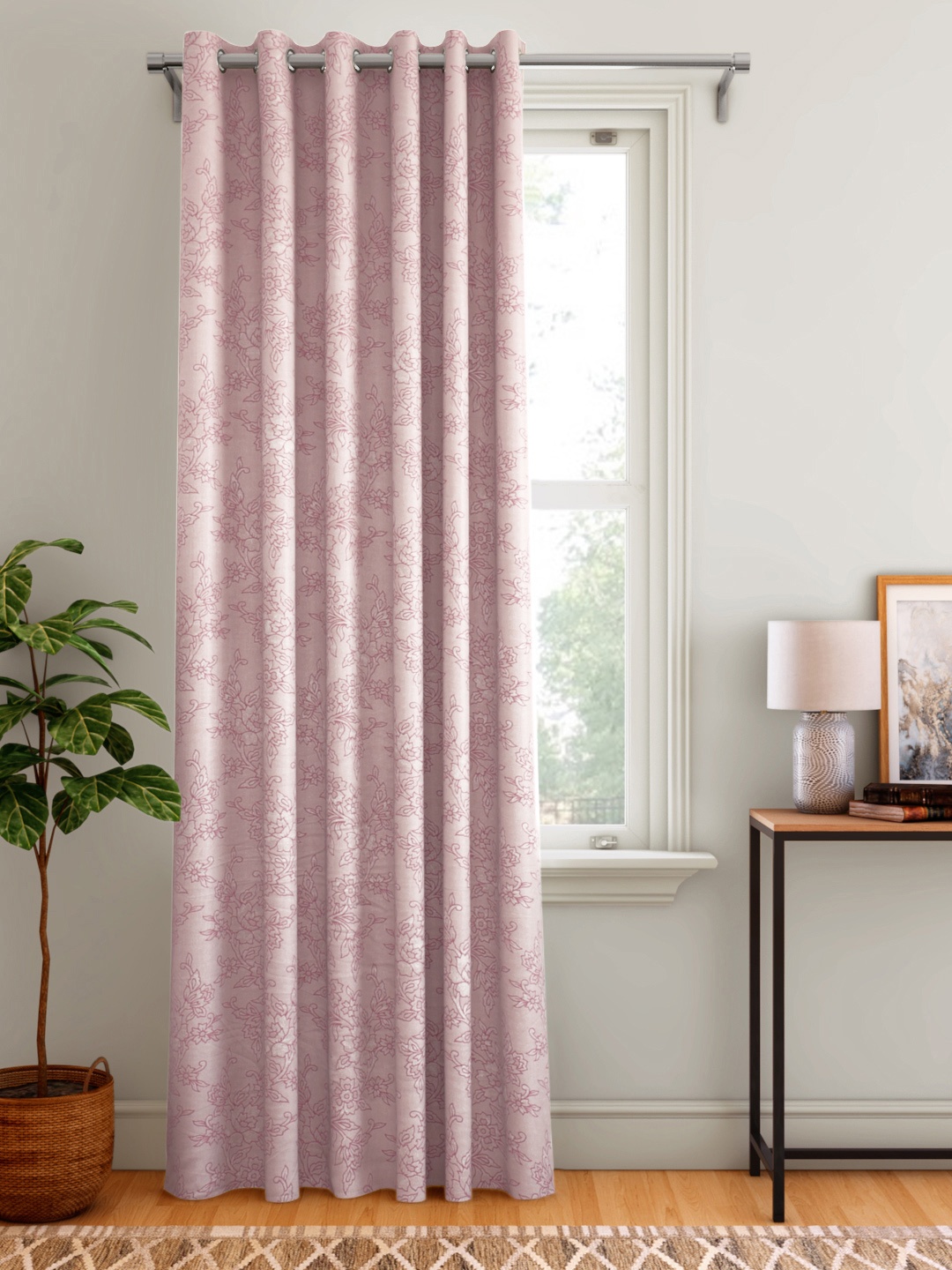 

Aura Pink Floral Patterned Single Door Curtain