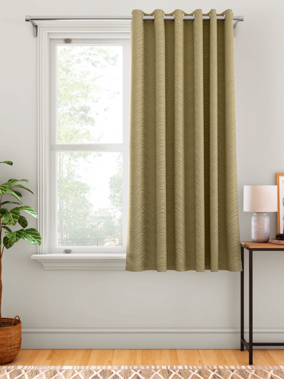 

Aura Olive Green Self Design Window Curtain