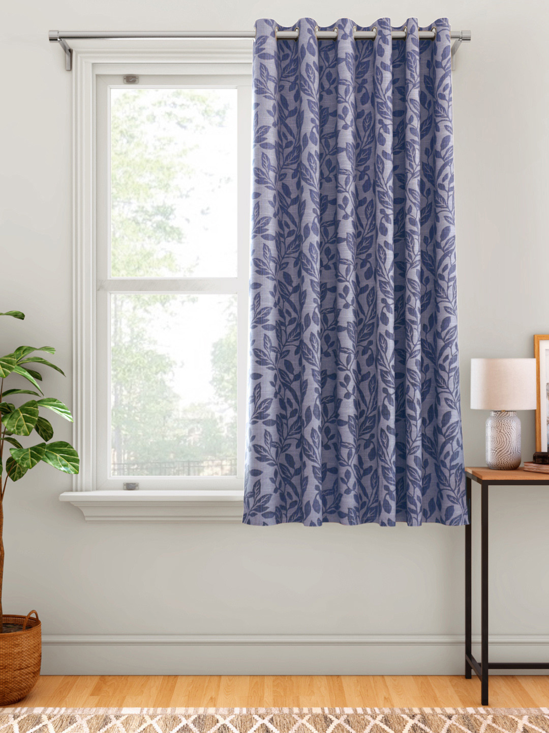 

Aura Blue Floral Patterned Single Window Curtain